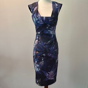 Karen Millen Blue and Purple Ruched Sheath Dress